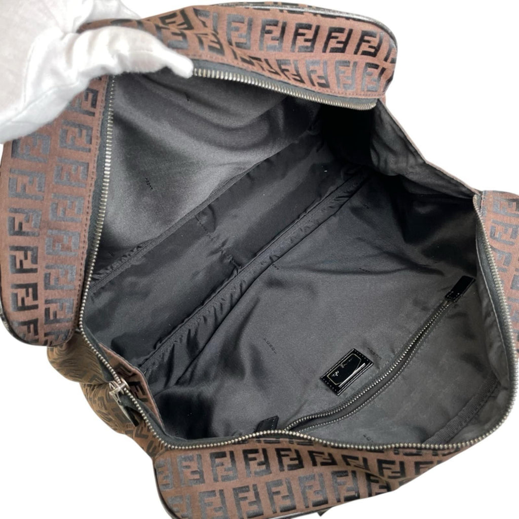 Fendi Zucchino Leather Canvas Brown Black Handbag Silver — view 8
