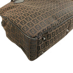 Fendi Zucchino Leather Canvas Brown Black Handbag Silver — view 6