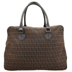 Fendi Zucchino Leather Canvas Brown Black Handbag Silver — view 2