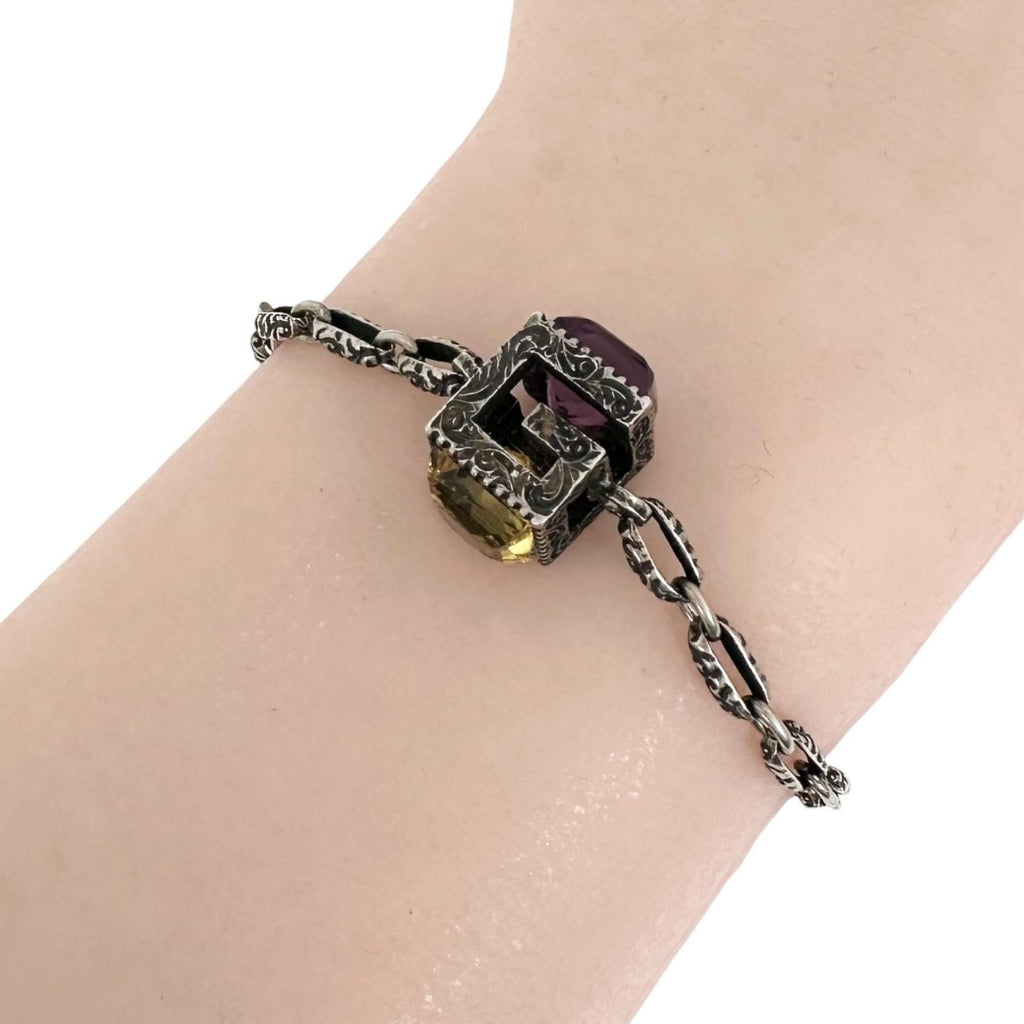 Gucci Square G-cube 925 Sterling Silver Yellow Purple Bracelet — view 4
