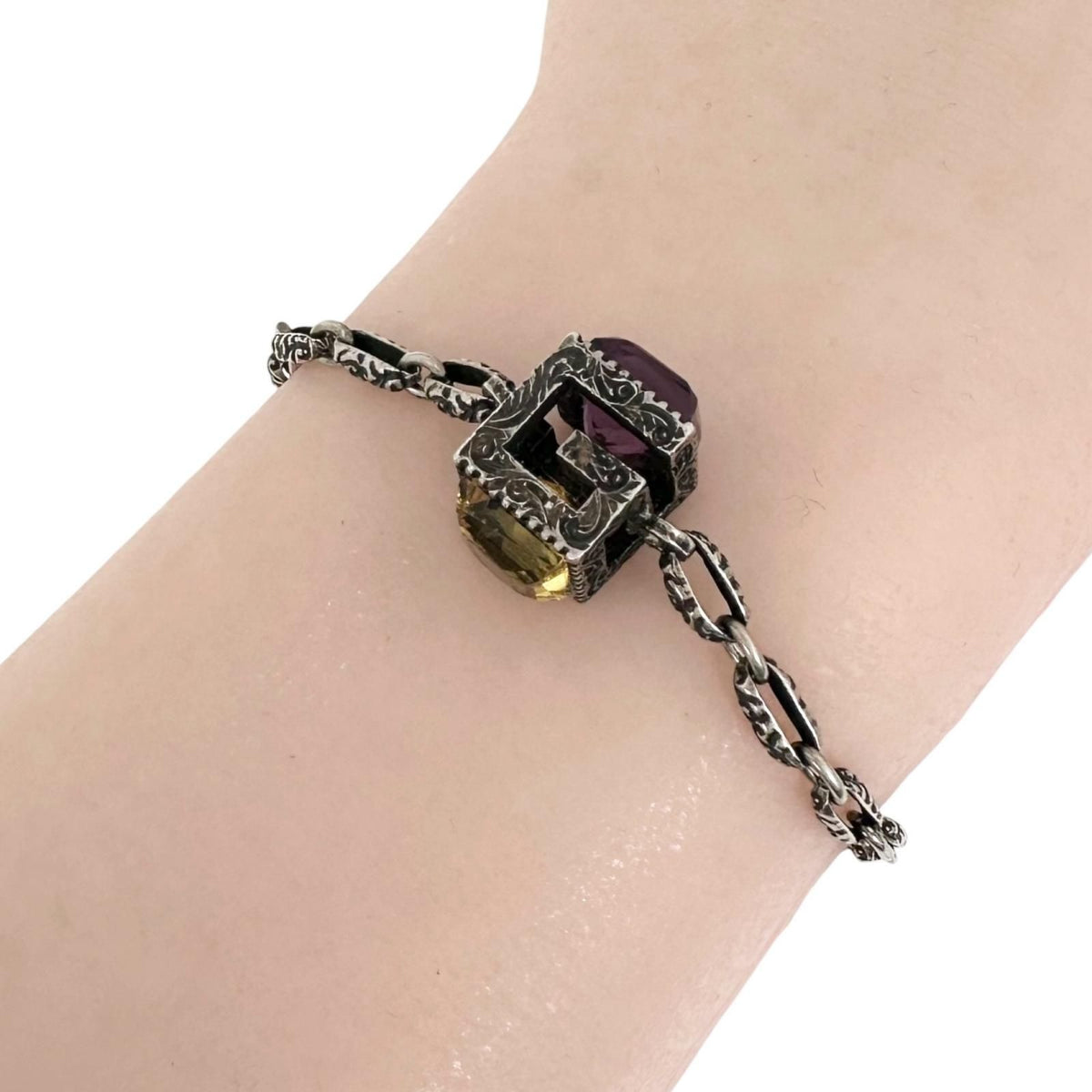 Gucci Square G-cube 925 Sterling Silver Yellow Purple Bracelet — view 4
