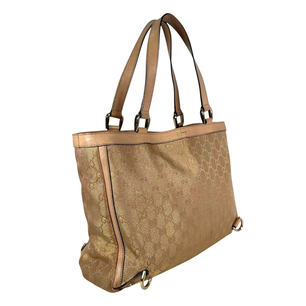 Gucci Abbey Canvas Gold Pink Beige Tote Bag — view 2