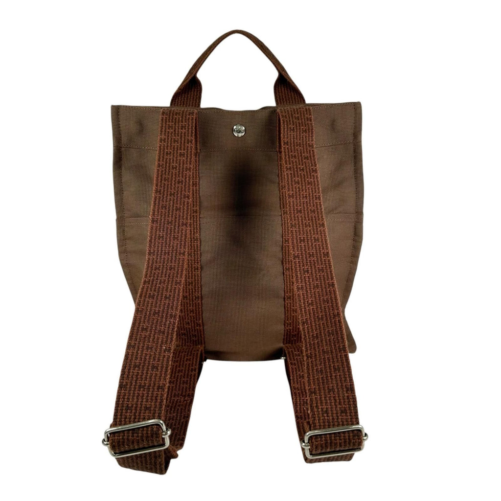 Hermes Herline a Dos MM Canvas Brown Backpack Silver — view 3