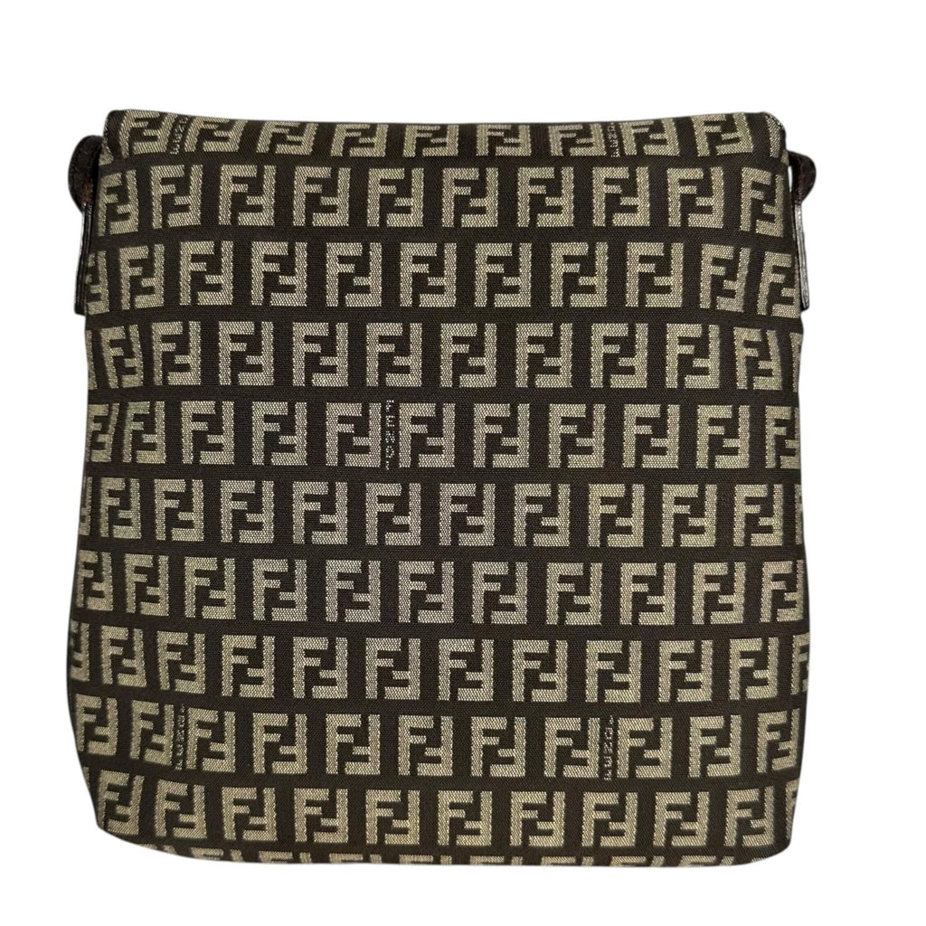 Fendi Zucchino Leather Canvas Brown Shoulder Bag Silver — view 3