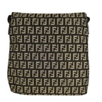 Fendi Zucchino Leather Canvas Brown Shoulder Bag Silver — view 3