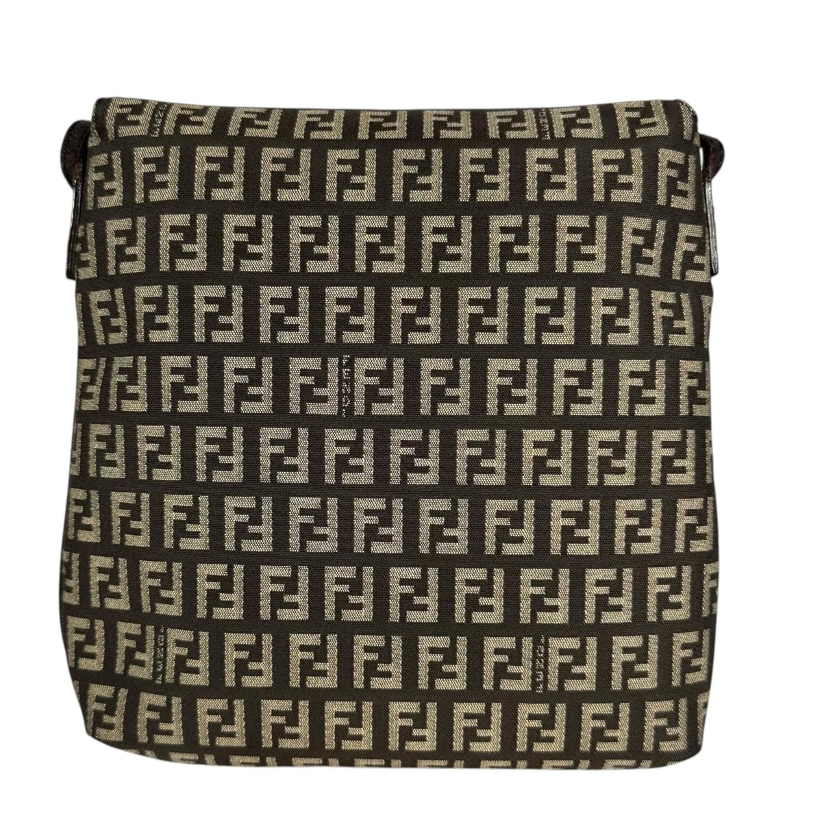 Fendi Zucchino Leather Canvas Brown Shoulder Bag Silver — view 3