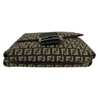 Fendi Zucchino Leather Canvas Brown Shoulder Bag Silver — view 2