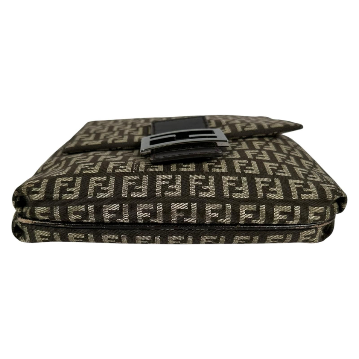 Fendi Zucchino Leather Canvas Brown Shoulder Bag Silver — view 2