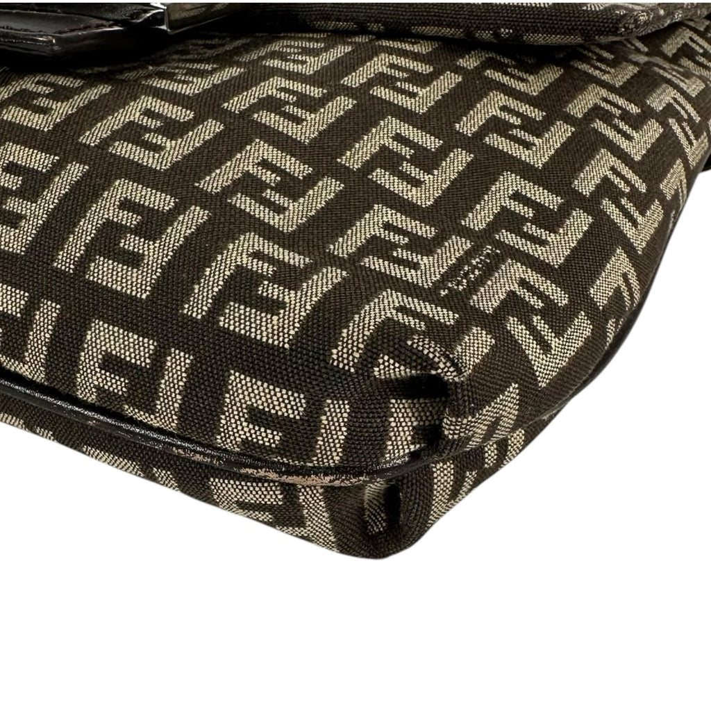 Fendi Zucchino Leather Canvas Brown Shoulder Bag Silver — view 8
