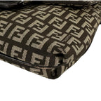 Fendi Zucchino Leather Canvas Brown Shoulder Bag Silver — view 8