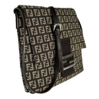 Fendi Zucchino Leather Canvas Brown Shoulder Bag Silver — view 6