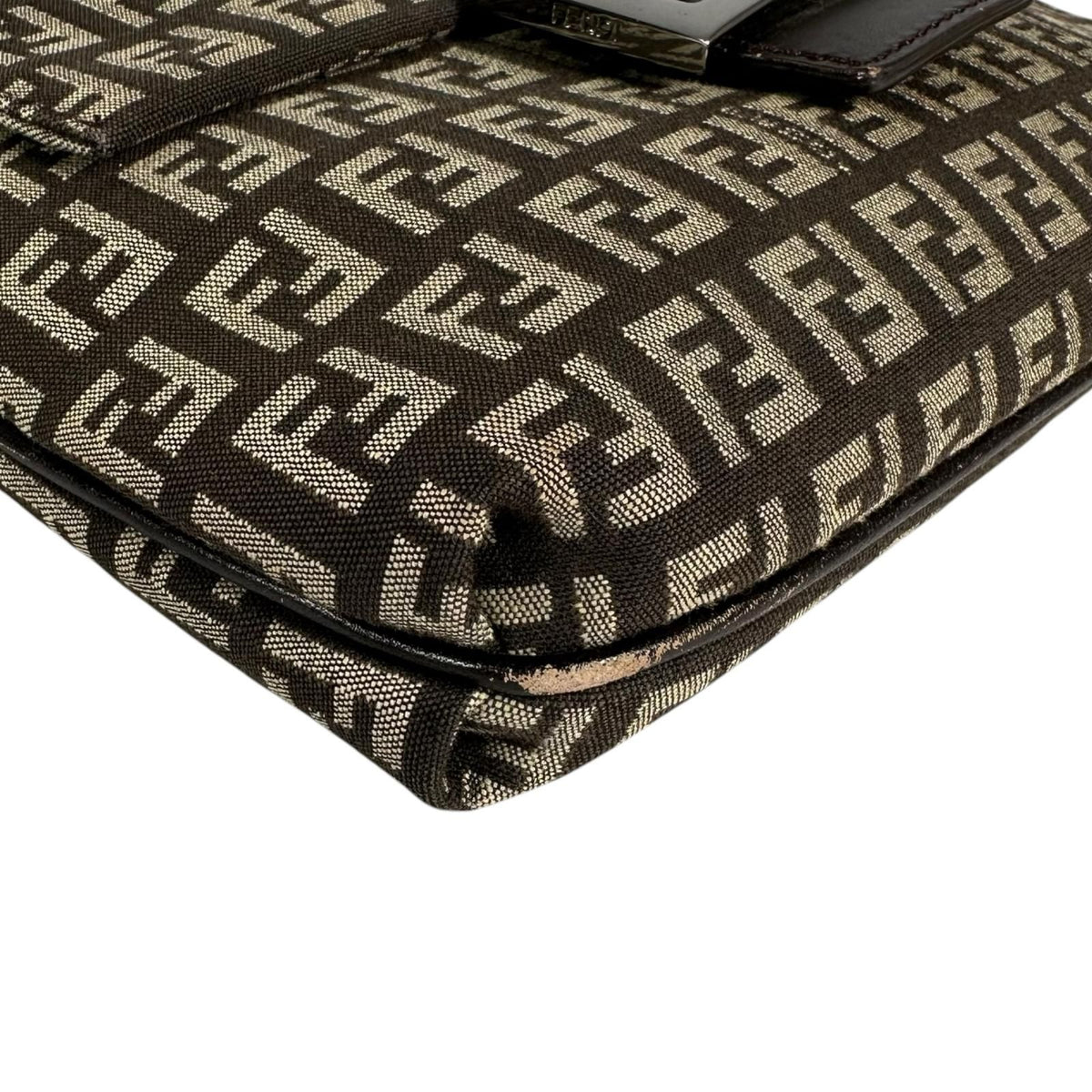 Fendi Zucchino Leather Canvas Brown Shoulder Bag Silver — view 4