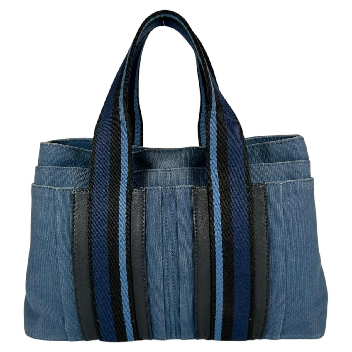 Hermes Troca Horizontal PM Canvas Black Blue Handbag Silver