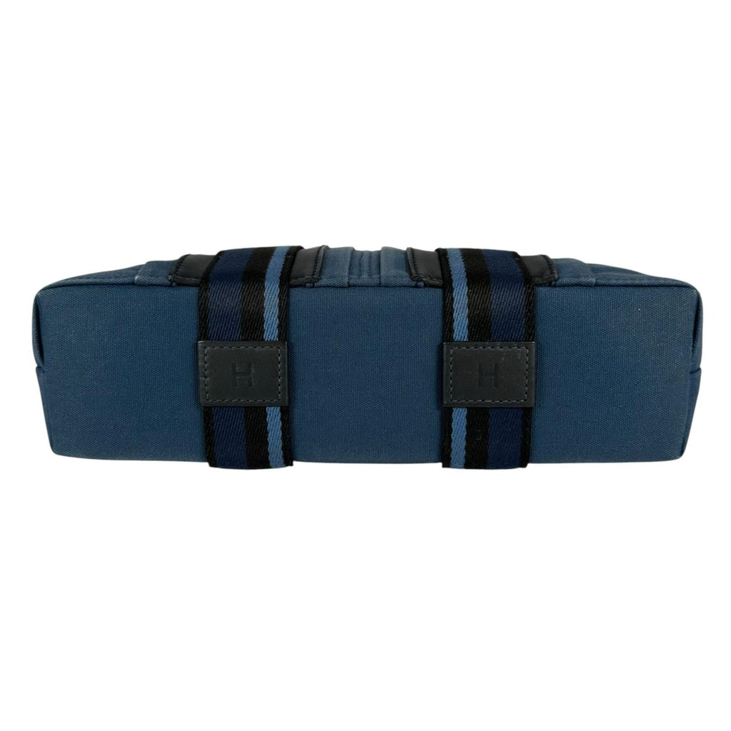 Hermes Troca Horizontal PM Canvas Black Blue Handbag Silver — view 4