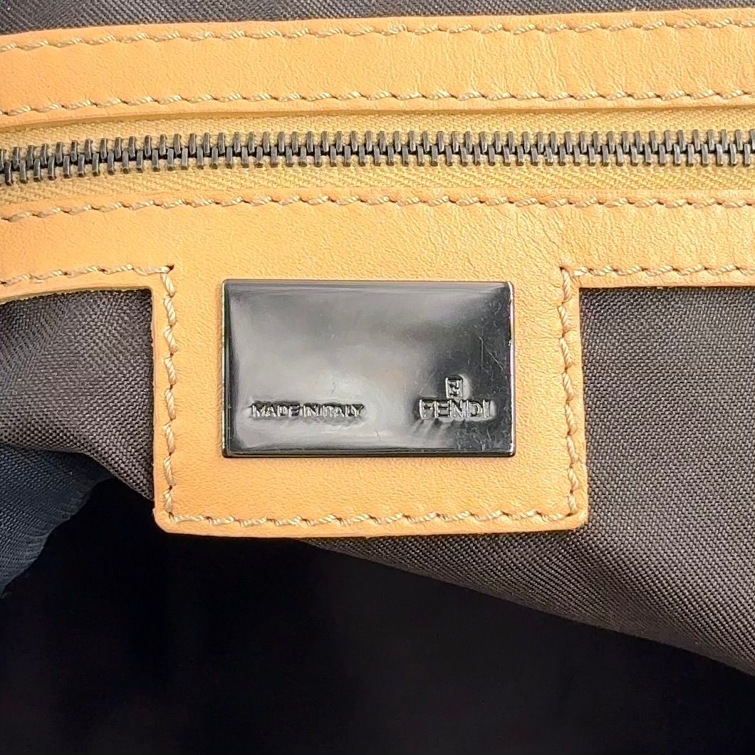 Fendi Zucchino Leather Canvas Brown Beige Handbag Black — view 4