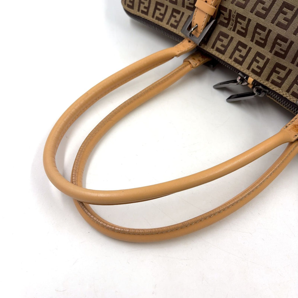 Fendi Zucchino Leather Canvas Brown Beige Handbag Black — view 5