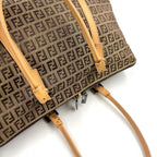 Fendi Zucchino Leather Canvas Brown Beige Handbag Black — view 7