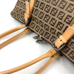 Fendi Zucchino Leather Canvas Brown Beige Handbag Black — view 6
