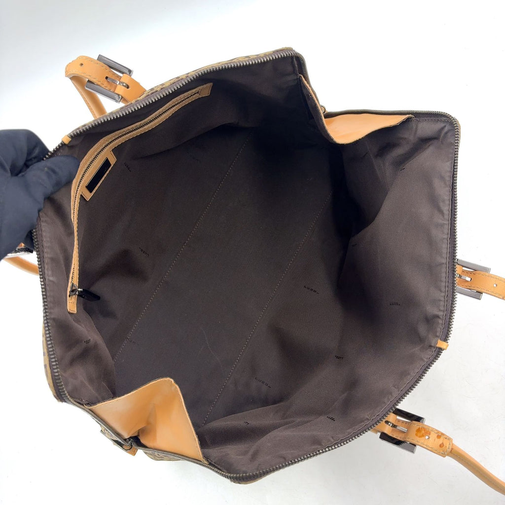 Fendi Zucchino Leather Canvas Brown Beige Handbag Black — view 3