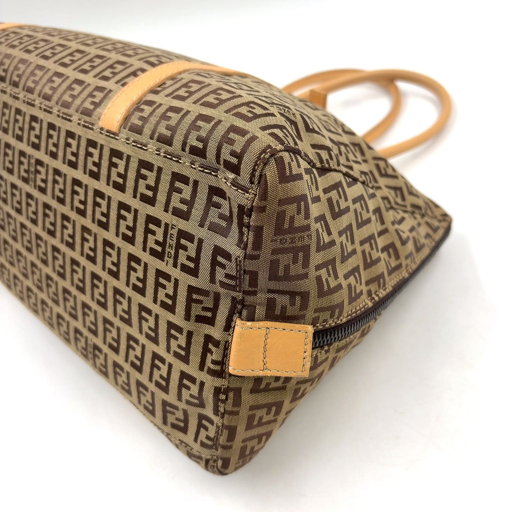 Fendi Zucchino Leather Canvas Brown Beige Handbag Black — view 8