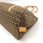 Fendi Zucchino Leather Canvas Brown Beige Handbag Black — view 8