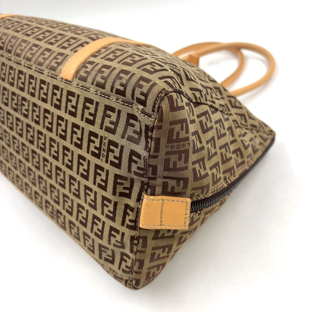 Fendi Zucchino Leather Canvas Brown Beige Handbag Black — view 8