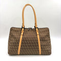 Fendi Zucchino Leather Canvas Brown Beige Handbag Black