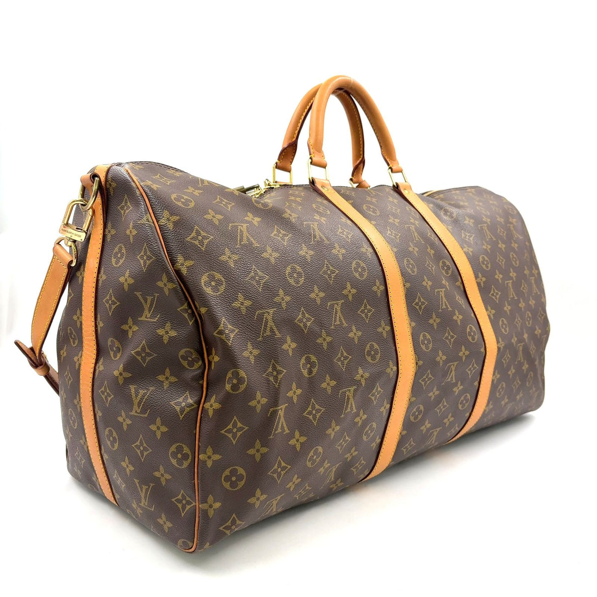 Louis Vuitton Keepall Bandouliere 60 Monogram Leather Brown Boston Bag Gold — view 2