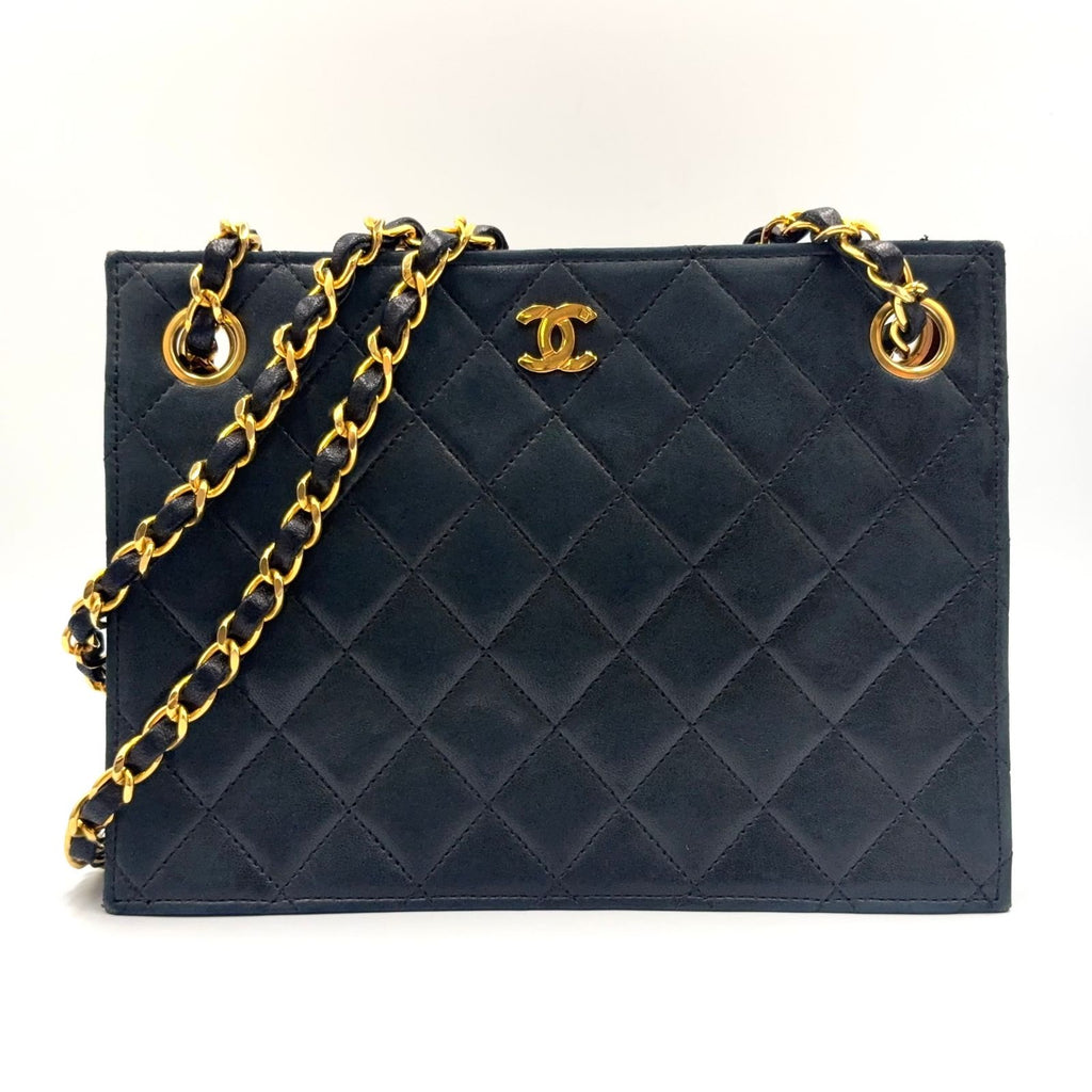 Chanel Quilted CC Logo Tote Lambskin Black Bordeaux Shoulder Bag Gold