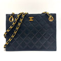 Chanel Quilted CC Logo Tote Lambskin Black Bordeaux Shoulder Bag Gold