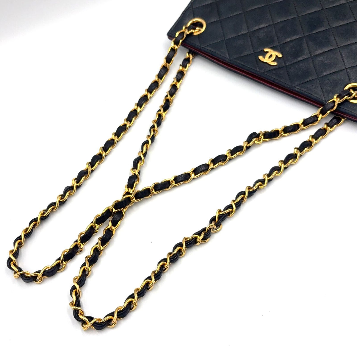 Chanel Quilted CC Logo Tote Lambskin Black Bordeaux Shoulder Bag Gold — view 5