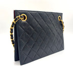 Chanel Quilted CC Logo Tote Lambskin Black Bordeaux Shoulder Bag Gold — view 2