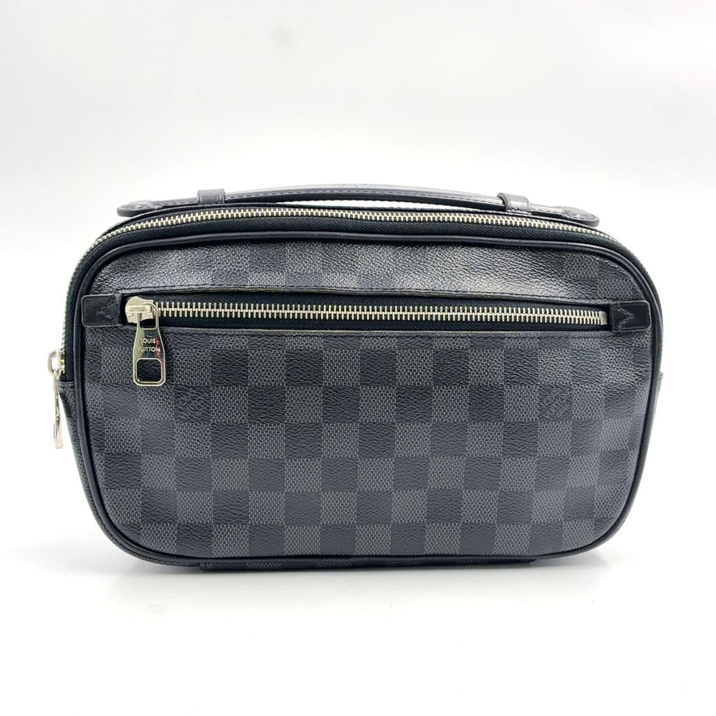 Louis Vuitton Ambler Damier Graphite Leather Canvas Black Belt Bag Silver