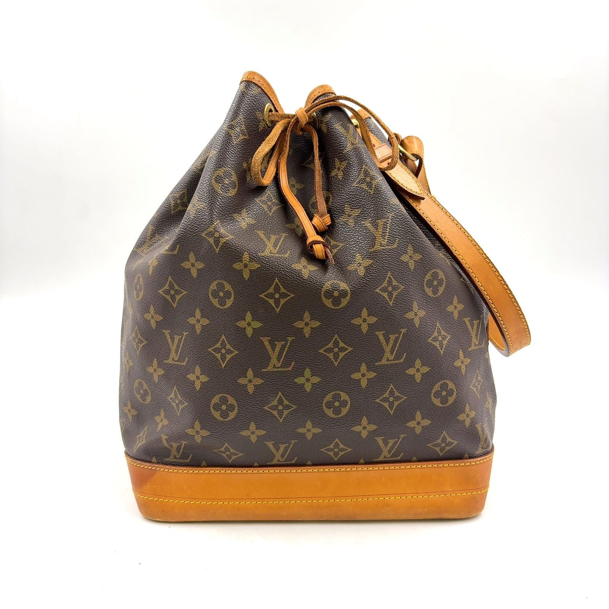 Louis Vuitton Noe Monogram Leather Brown Shoulder Bag Gold