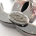 Chanel CC Logo Metal Rhinestone Black Red Earrings Silver — view 3