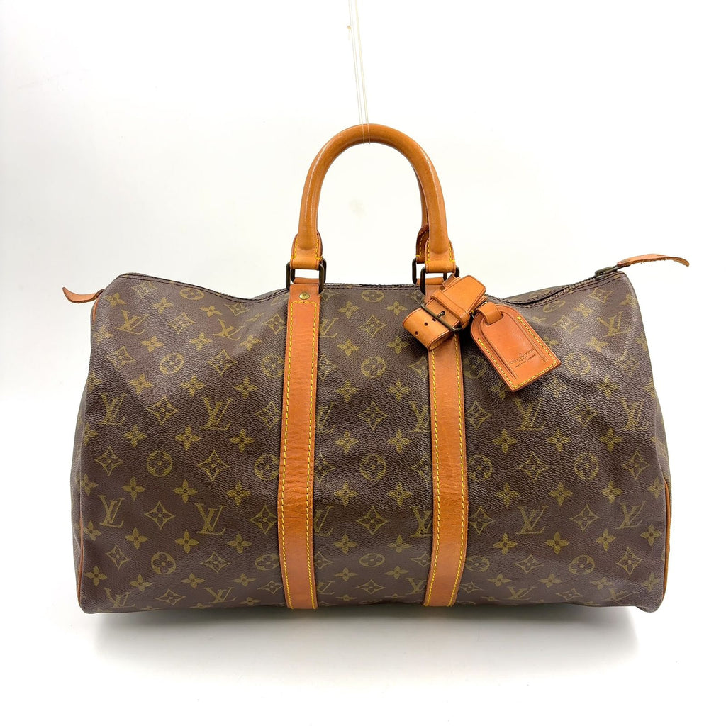 Louis Vuitton Keepall 45 Monogram Leather Brown Boston Bag Gold