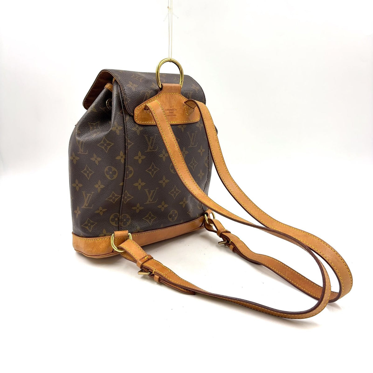 Louis Vuitton Montsouris MM Monogram Leather Brown Backpack Gold — view 2