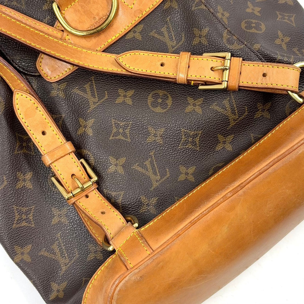 Louis Vuitton Montsouris MM Monogram Leather Brown Backpack Gold — view 6
