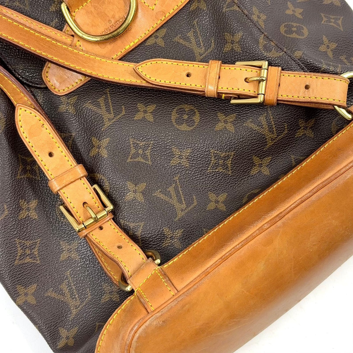 Louis Vuitton Montsouris MM Monogram Leather Brown Backpack Gold — view 6