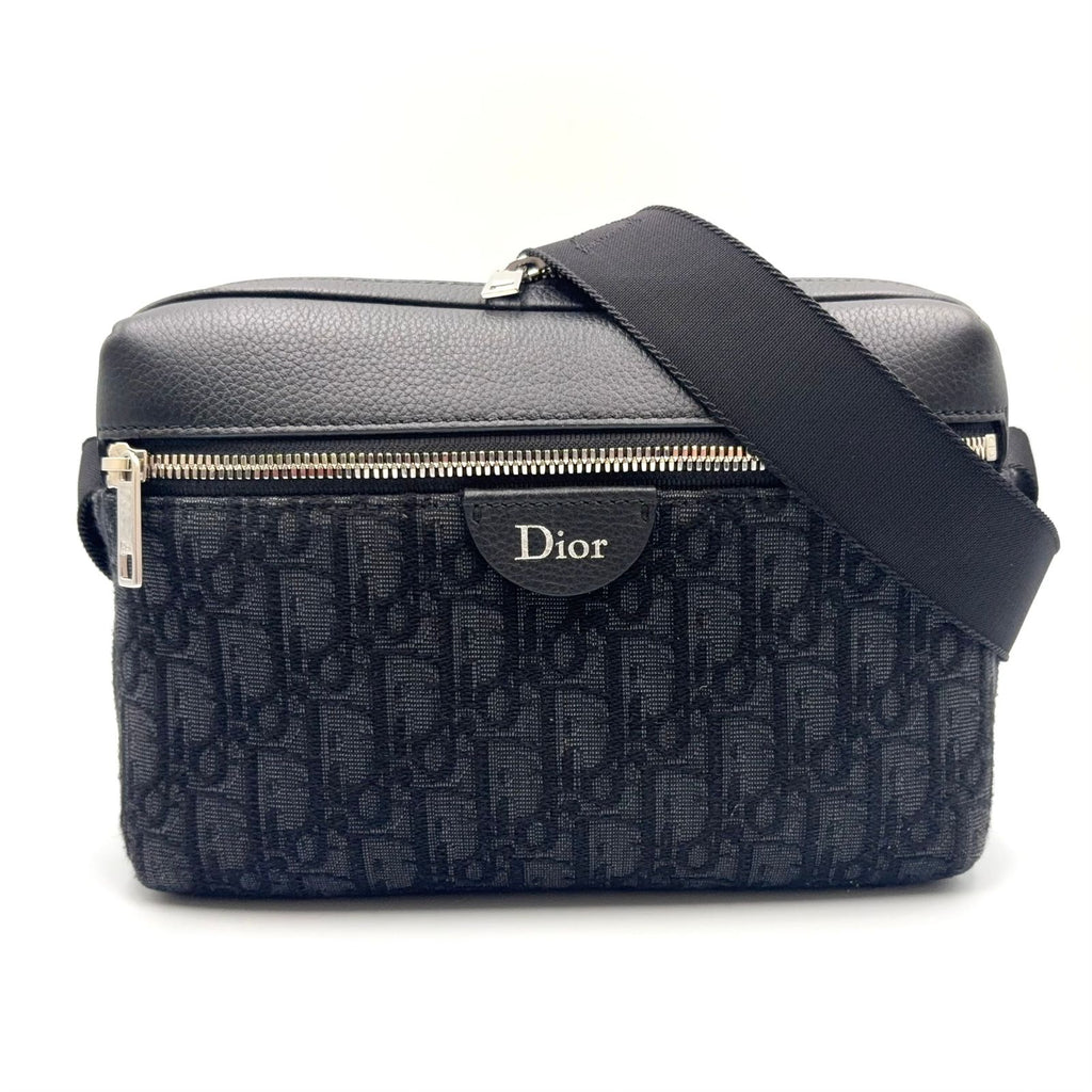 Dior Messenger Leather Canvas Black Shoulder Bag Silver