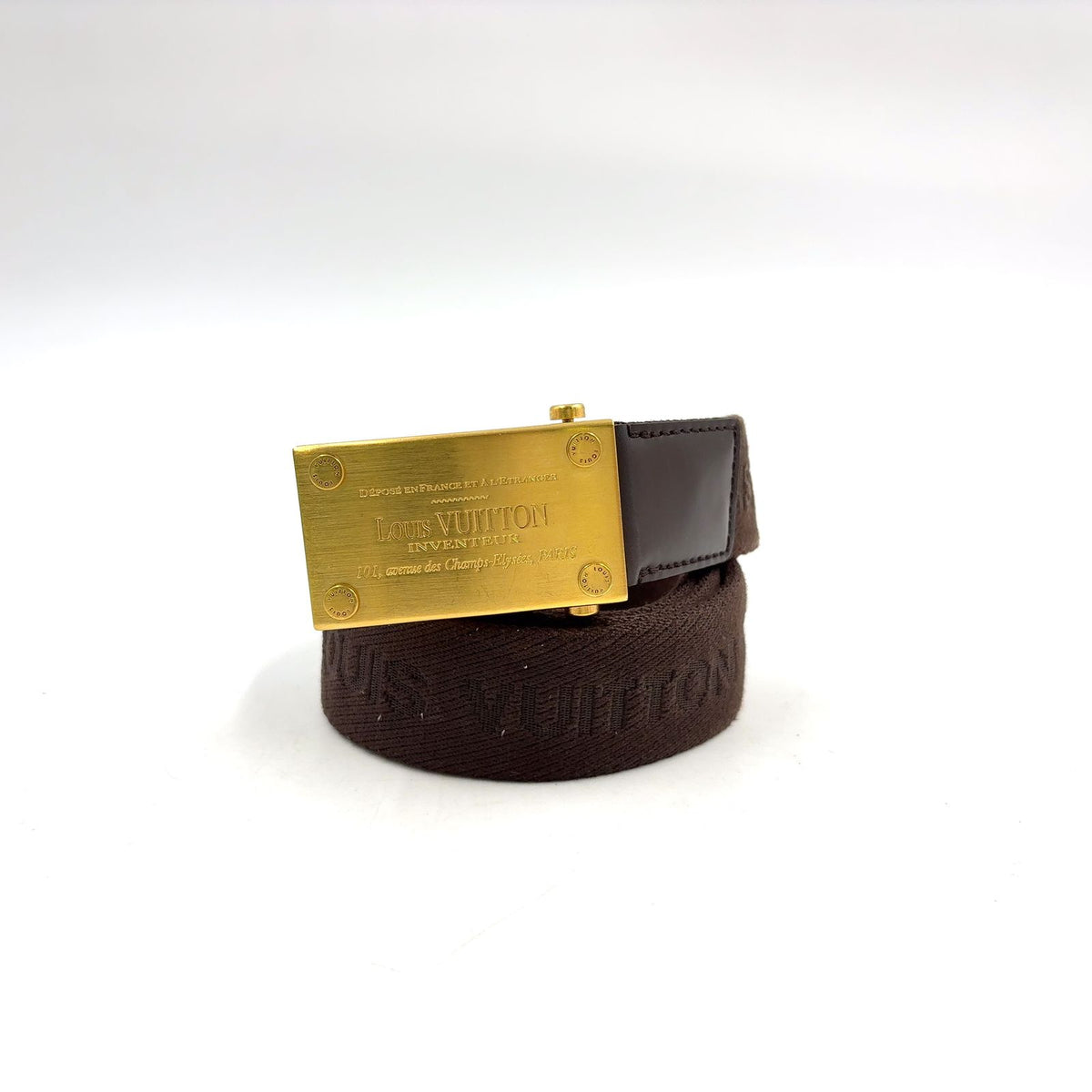 Louis Vuitton Ceinture Bengal Canvas Metal Brown Belt Gold