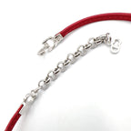 Dior CD Logo Ribbon Leather Metal Silver Red Choker Necklace — view 8