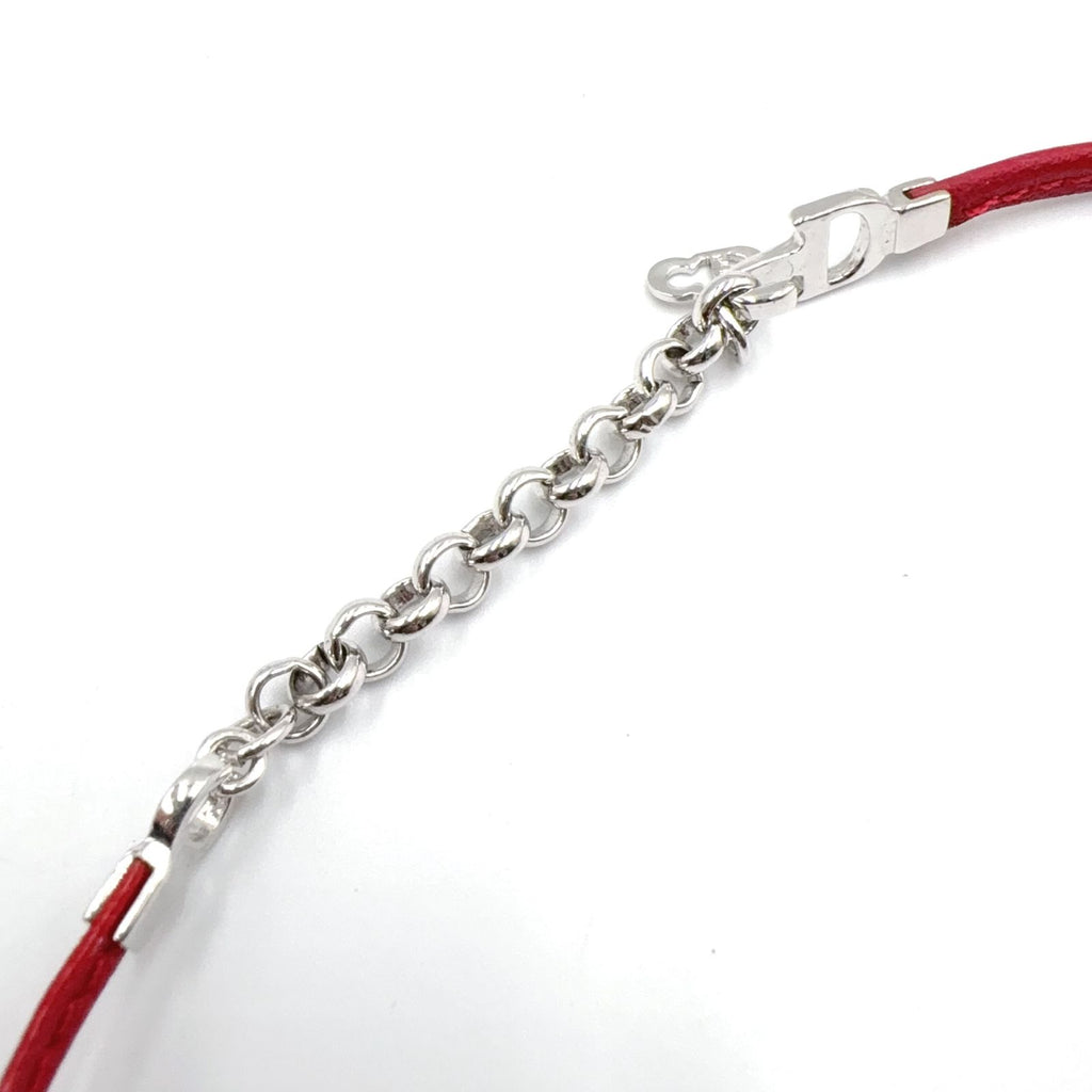 Dior CD Logo Ribbon Leather Metal Silver Red Choker Necklace — view 7