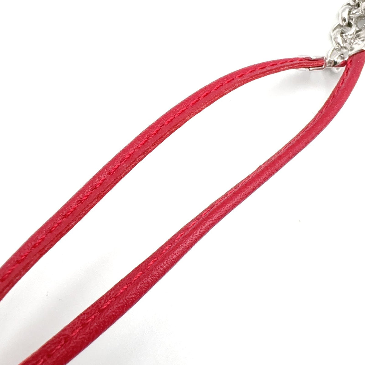 Dior CD Logo Ribbon Leather Metal Silver Red Choker Necklace — view 6