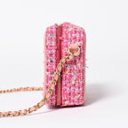 Chanel CC Filigree Small Vanity Shoulder Bag Tweed Pink Matte Gold — view 4