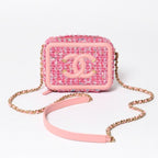 Chanel CC Filigree Small Vanity Shoulder Bag Tweed Pink Matte Gold