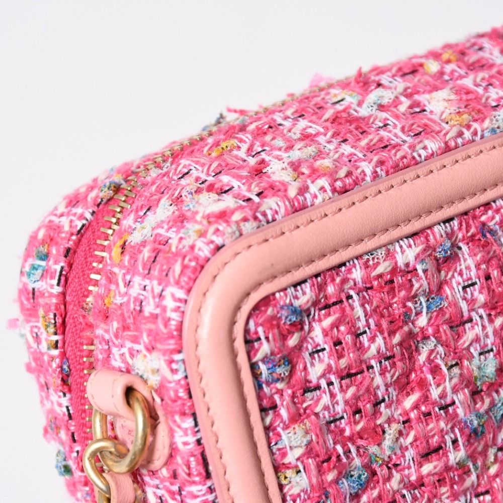 Chanel CC Filigree Small Vanity Shoulder Bag Tweed Pink Matte Gold — view 7