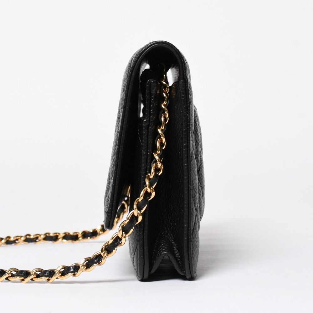 Chanel Chain Wallet CC Logo Caviar Leather Black Gold Shoulder Bag — view 4