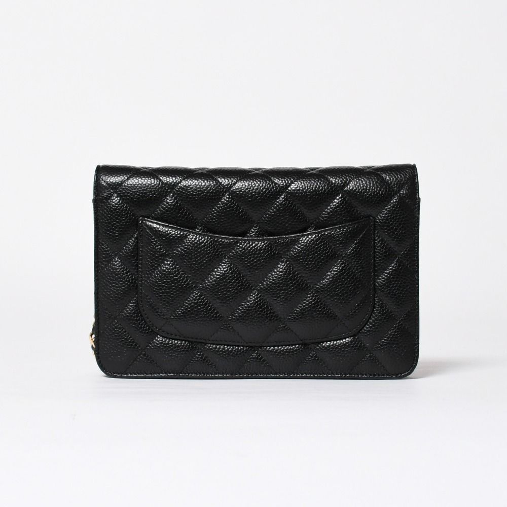 Chanel Chain Wallet CC Logo Caviar Leather Black Gold Shoulder Bag — view 2