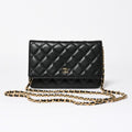 Chanel Chain Wallet CC Logo Caviar Leather Black Gold Shoulder Bag